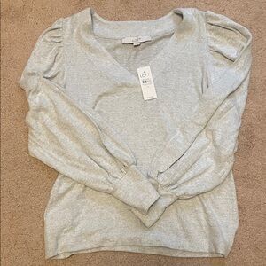 LOFT Women's Light Gray Long Sleeve Top